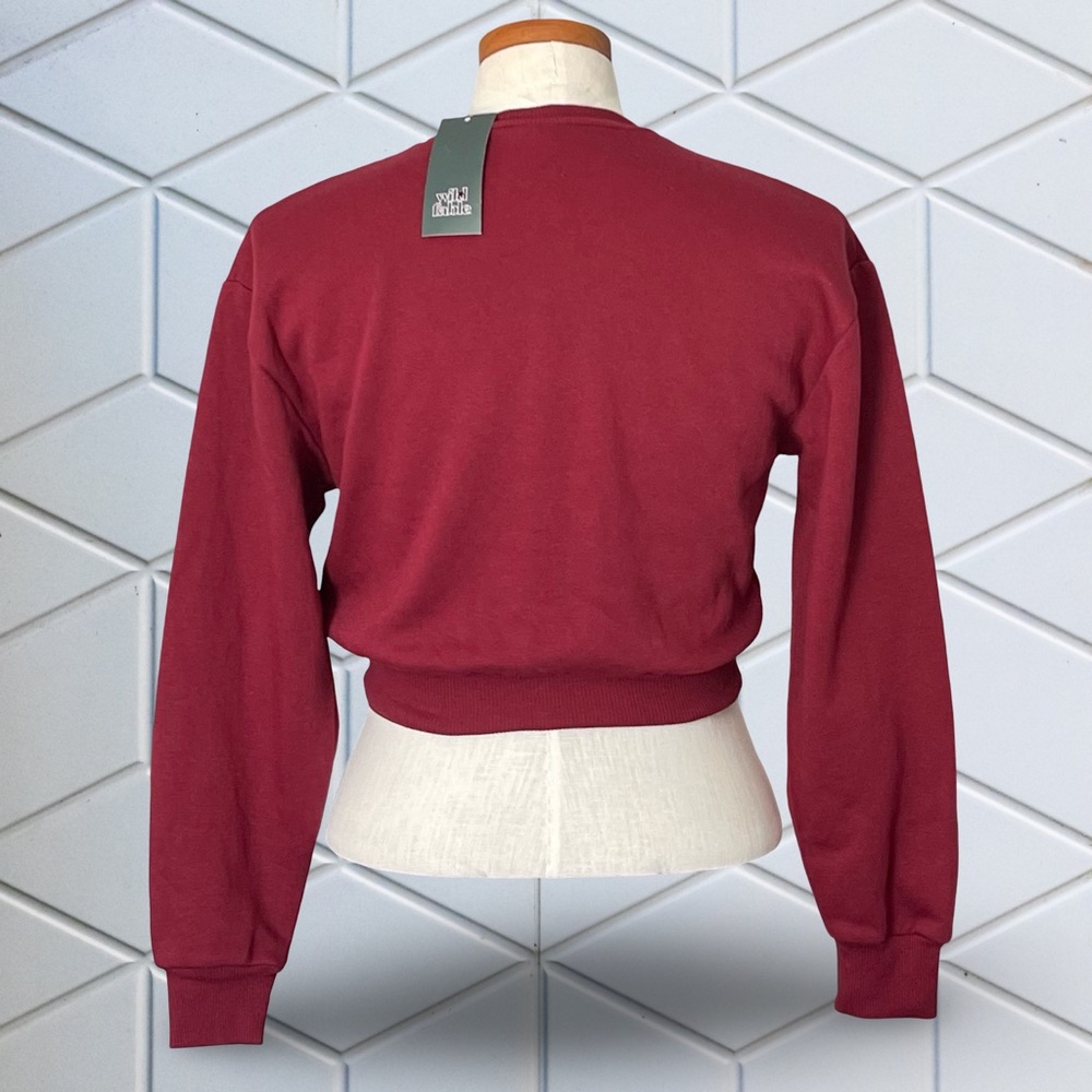 Wild Fable Berry Maroon Long Sleeve Drop Fleece Shoulder Crewneck Sweatshirt SzS - Picture 4 of 7